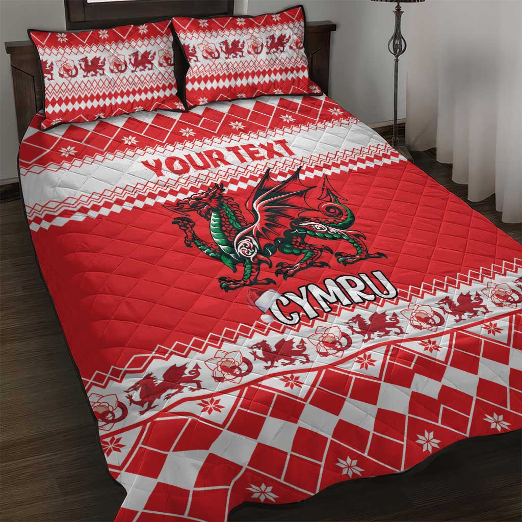 Personalized Wales Christmas Dragon Quilt Bed Set Nadolig Llawen Red Version - Wonder Print Shop