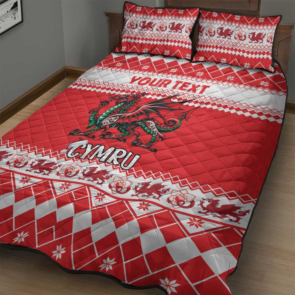 Personalized Wales Christmas Dragon Quilt Bed Set Nadolig Llawen Red Version - Wonder Print Shop