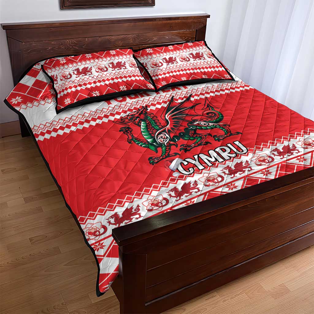 Personalized Wales Christmas Dragon Quilt Bed Set Nadolig Llawen Red Version - Wonder Print Shop