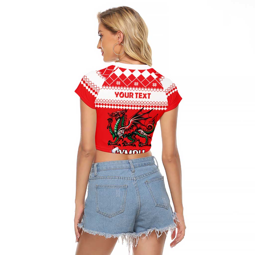 Personalized Wales Christmas Dragon Raglan Cropped T Shirt Nadolig Llawen Red Version - Wonder Print Shop