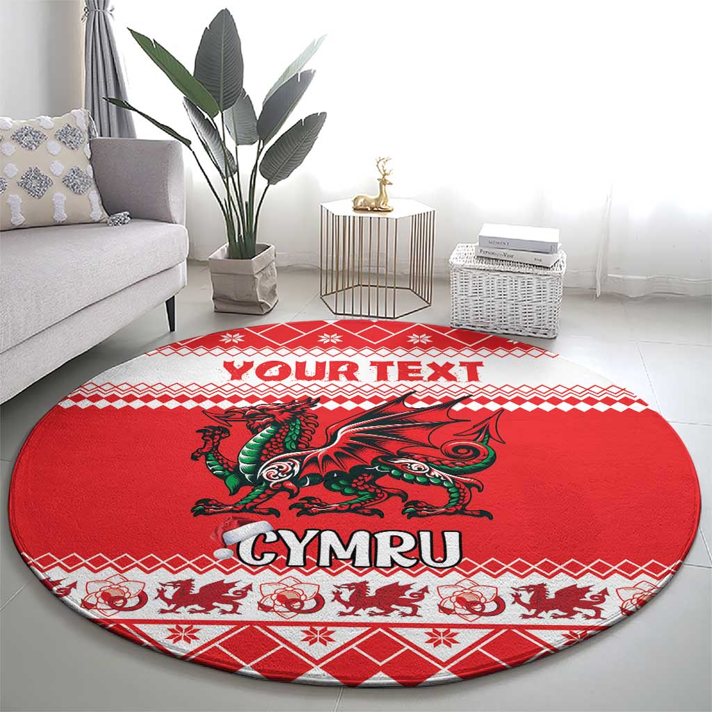 Personalized Wales Christmas Dragon Round Carpet Nadolig Llawen Red Version - Wonder Print Shop