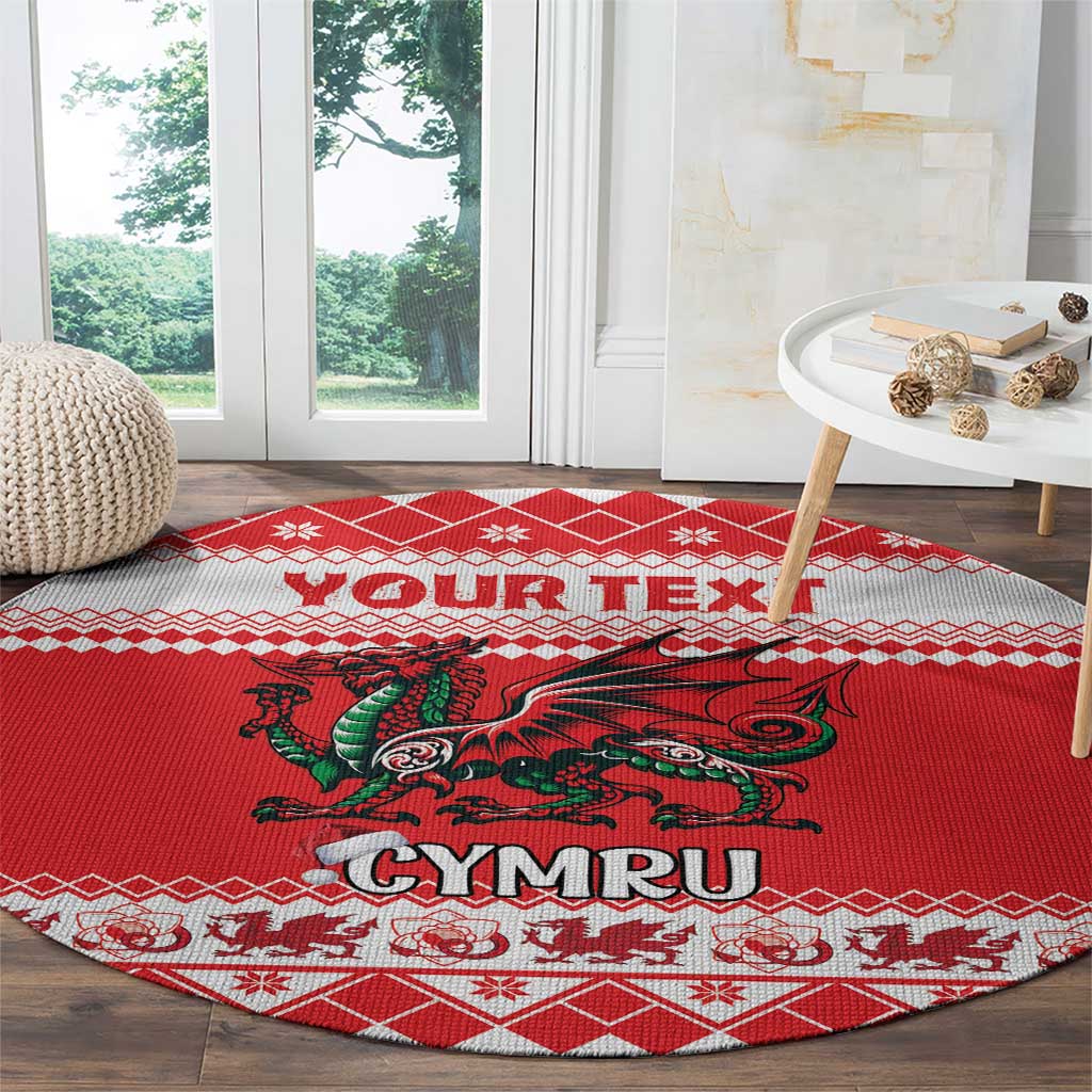 Personalized Wales Christmas Dragon Round Carpet Nadolig Llawen Red Version - Wonder Print Shop