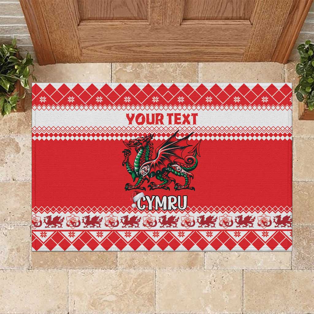 Personalized Wales Christmas Dragon Rubber Doormat Nadolig Llawen Red Version - Wonder Print Shop