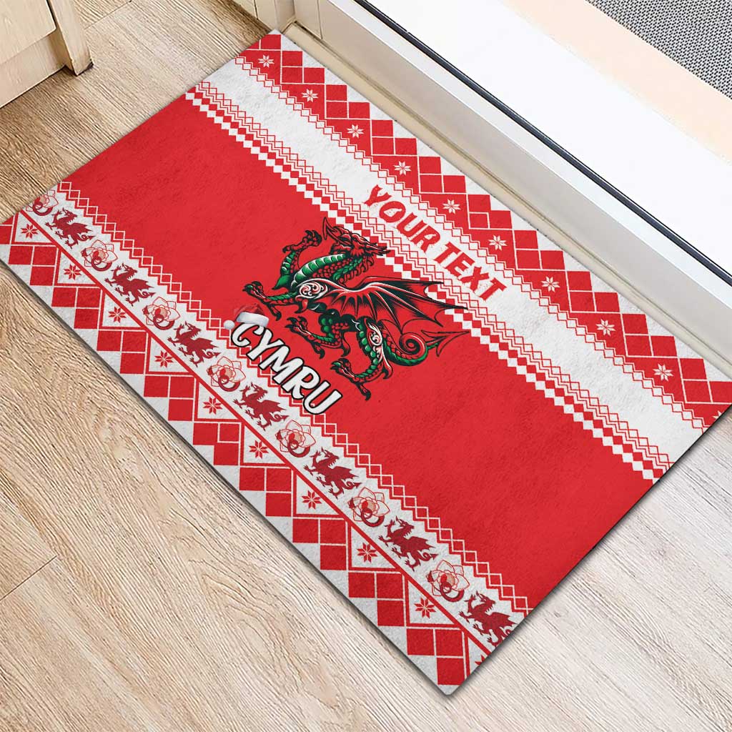 Personalized Wales Christmas Dragon Rubber Doormat Nadolig Llawen Red Version - Wonder Print Shop