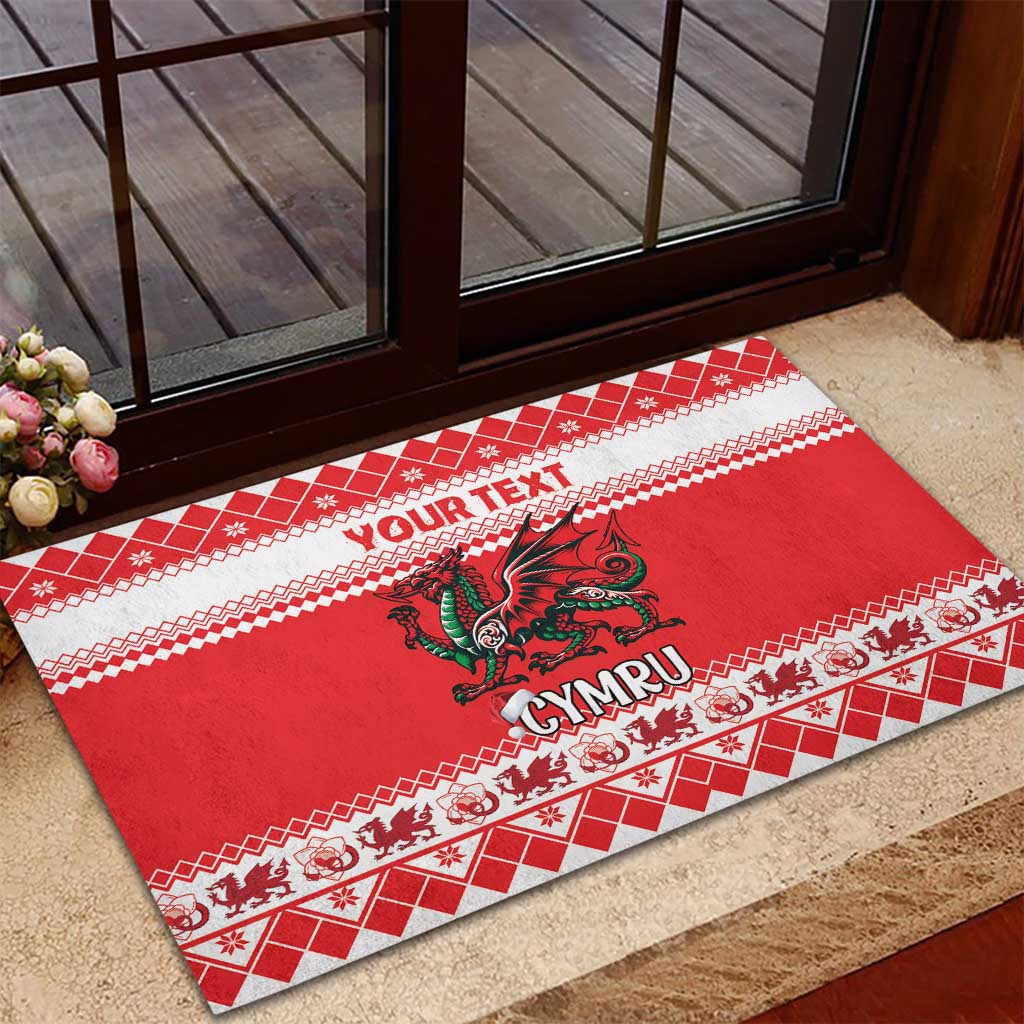Personalized Wales Christmas Dragon Rubber Doormat Nadolig Llawen Red Version - Wonder Print Shop