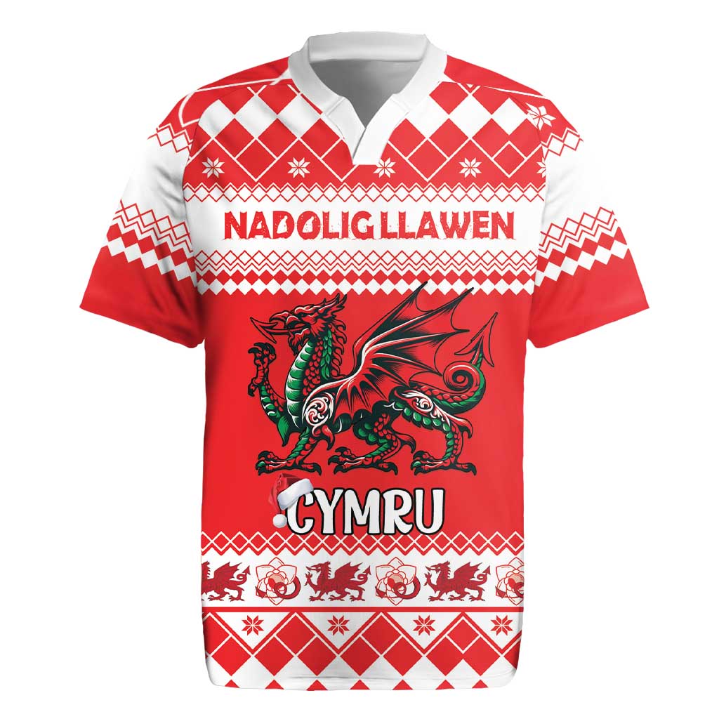 Personalized Wales Christmas Dragon Rugby Jersey Nadolig Llawen Red Version - Wonder Print Shop