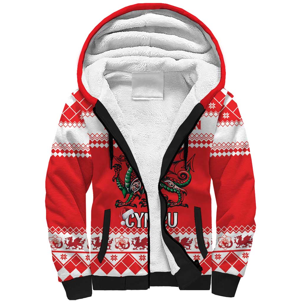 Personalized Wales Christmas Dragon Sherpa Hoodie Nadolig Llawen Red Version - Wonder Print Shop