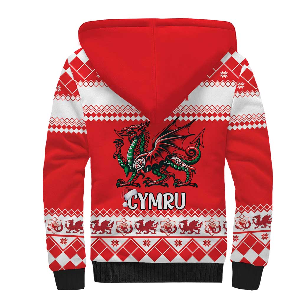 Personalized Wales Christmas Dragon Sherpa Hoodie Nadolig Llawen Red Version - Wonder Print Shop