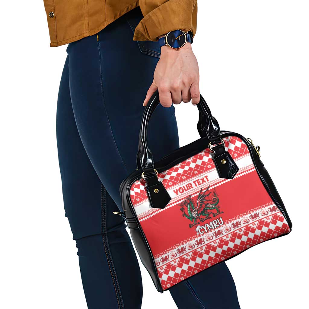 Personalized Wales Christmas Dragon Shoulder Handbag Nadolig Llawen Red Version - Wonder Print Shop
