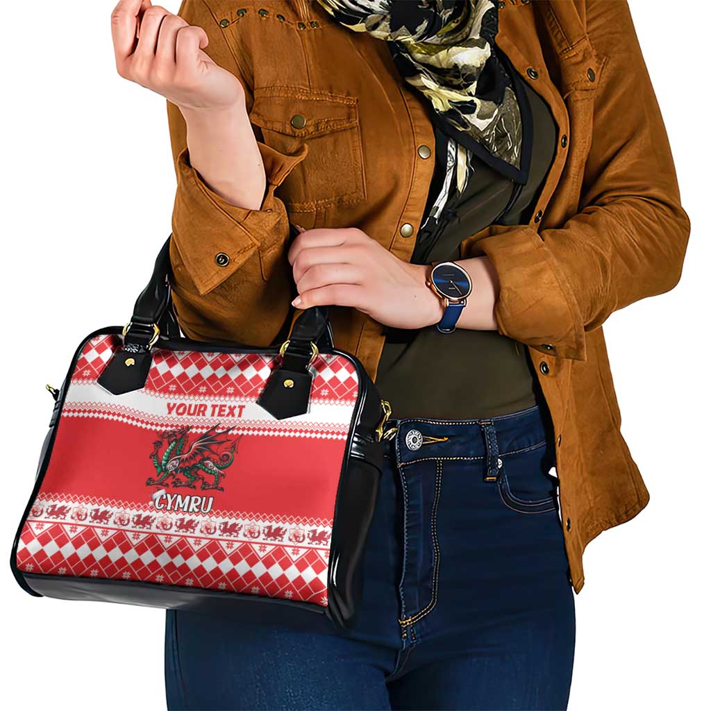 Personalized Wales Christmas Dragon Shoulder Handbag Nadolig Llawen Red Version - Wonder Print Shop