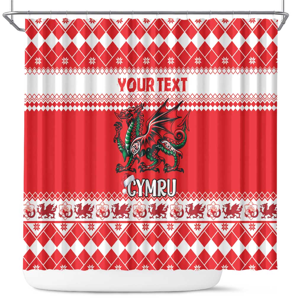 Personalized Wales Christmas Dragon Shower Curtain Nadolig Llawen Red Version - Wonder Print Shop