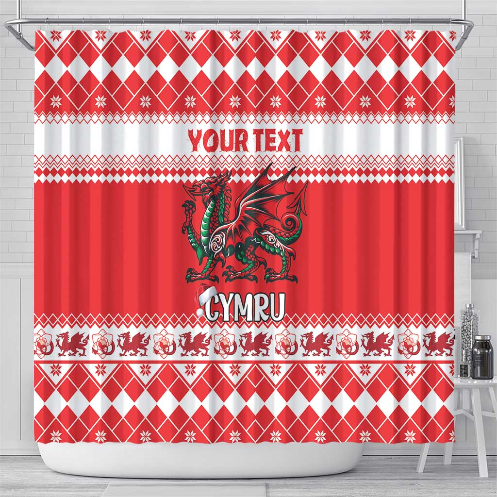 Personalized Wales Christmas Dragon Shower Curtain Nadolig Llawen Red Version - Wonder Print Shop