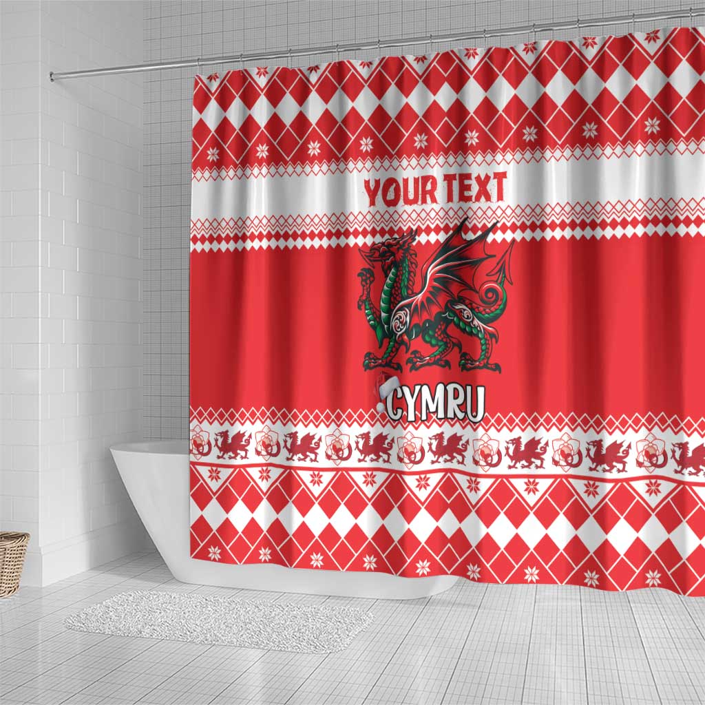 Personalized Wales Christmas Dragon Shower Curtain Nadolig Llawen Red Version - Wonder Print Shop