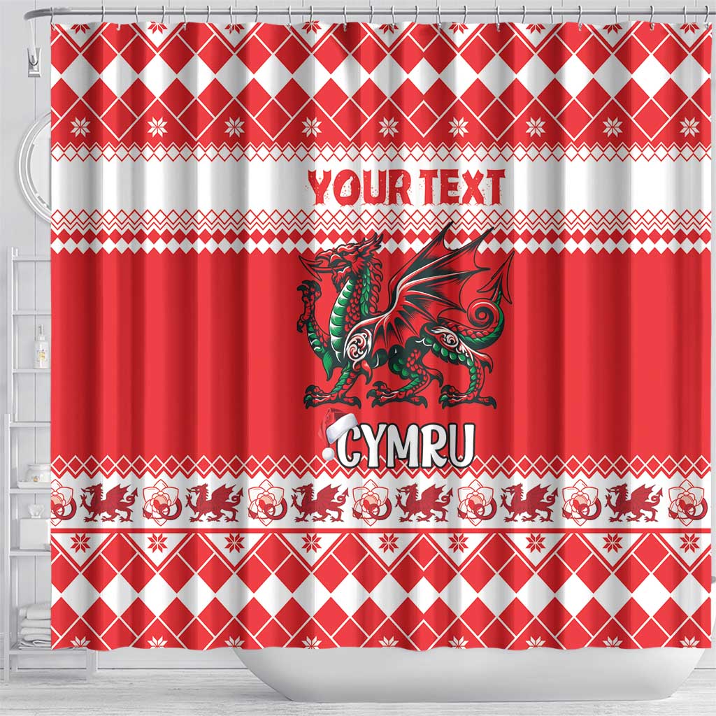 Personalized Wales Christmas Dragon Shower Curtain Nadolig Llawen Red Version - Wonder Print Shop