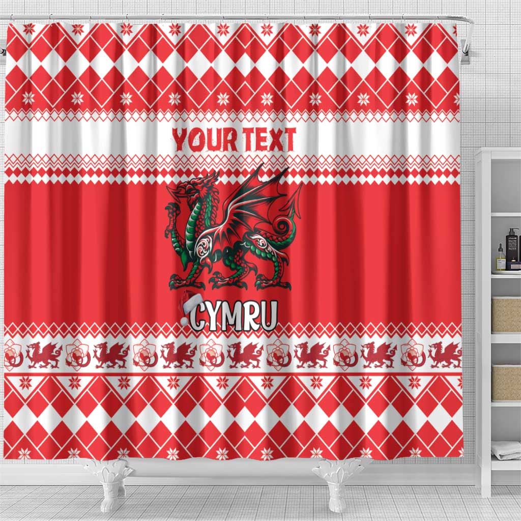 Personalized Wales Christmas Dragon Shower Curtain Nadolig Llawen Red Version - Wonder Print Shop