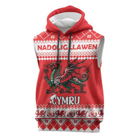 Personalized Wales Christmas Dragon Sleeveless Hoodie Nadolig Llawen Red Version - Wonder Print Shop