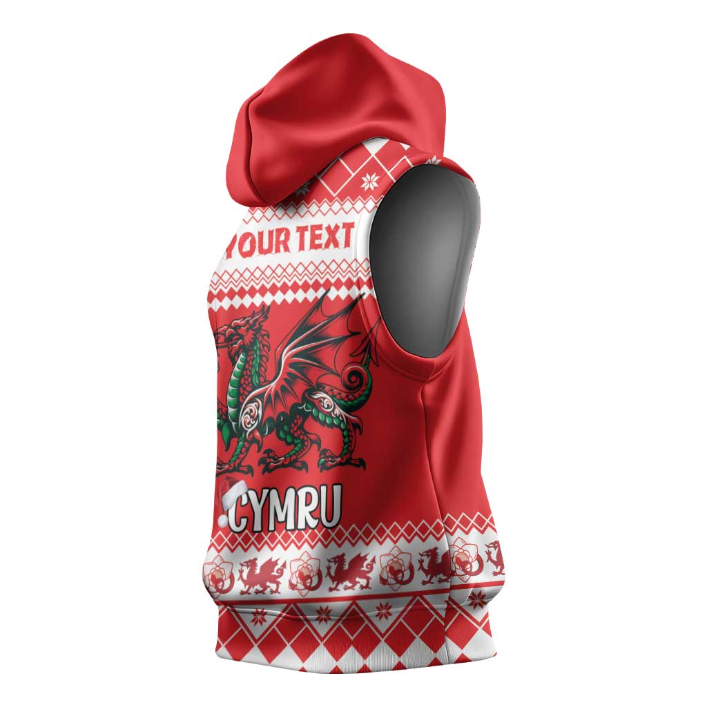 Personalized Wales Christmas Dragon Sleeveless Hoodie Nadolig Llawen Red Version - Wonder Print Shop