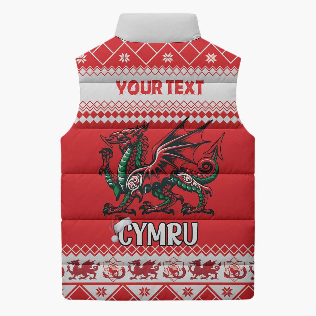Personalized Wales Christmas Dragon Sleeveless Puffer Jacket Nadolig Llawen Red Version - Wonder Print Shop