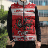 Personalized Wales Christmas Dragon Sleeveless Puffer Jacket Nadolig Llawen Red Version - Wonder Print Shop