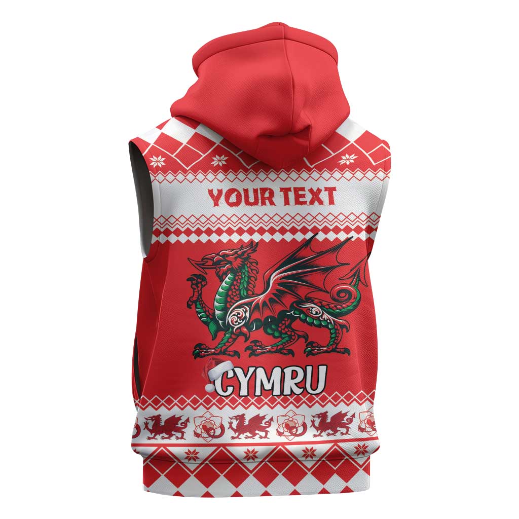Personalized Wales Christmas Dragon Sleeveless Zip Hoodie Nadolig Llawen Red Version - Wonder Print Shop