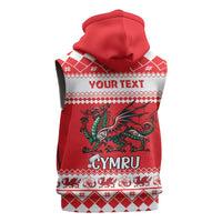 Personalized Wales Christmas Dragon Sleeveless Zip Hoodie Nadolig Llawen Red Version - Wonder Print Shop
