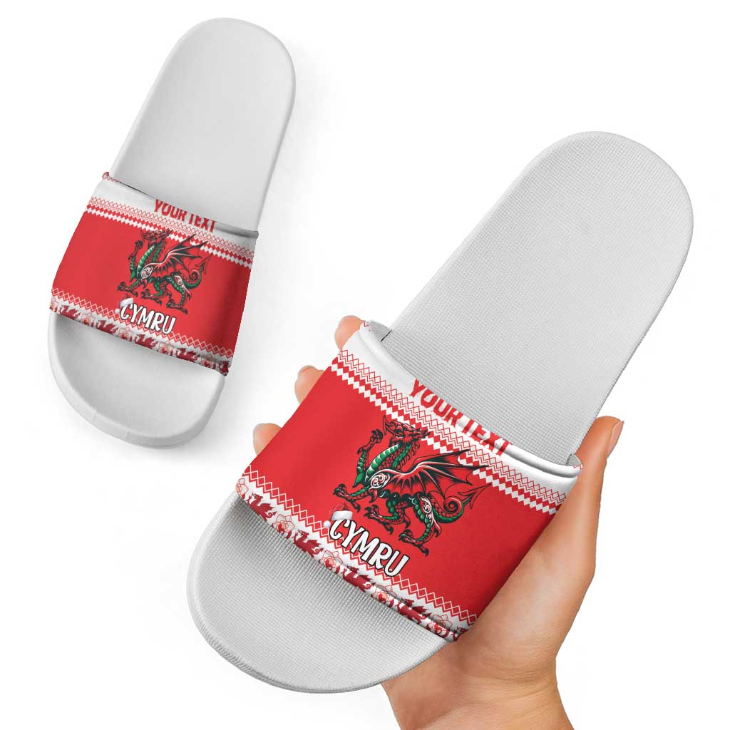 Personalized Wales Christmas Dragon Slide Sandals Nadolig Llawen Red Version - Wonder Print Shop
