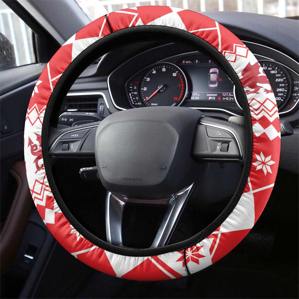 Wales Christmas Dragon Steering Wheel Cover Nadolig Llawen Red Version - Wonder Print Shop