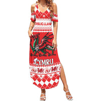 Personalized Wales Christmas Dragon Summer Maxi Dress Nadolig Llawen Red Version - Wonder Print Shop