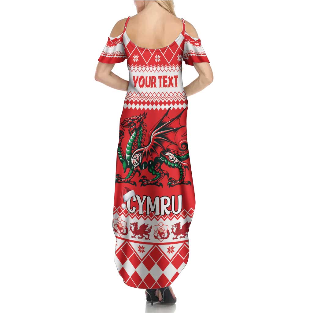 Personalized Wales Christmas Dragon Summer Maxi Dress Nadolig Llawen Red Version - Wonder Print Shop
