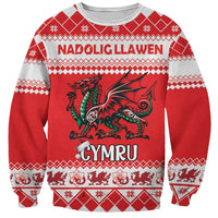 Personalized Wales Christmas Dragon Sweatshirt Nadolig Llawen Red Version - Wonder Print Shop