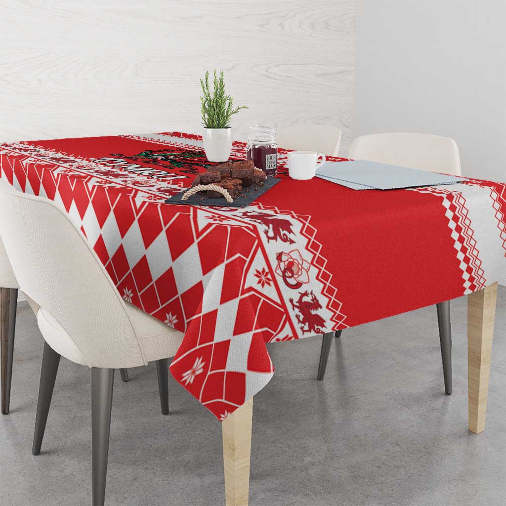 Personalized Wales Christmas Dragon Tablecloth Nadolig Llawen Red Version - Wonder Print Shop