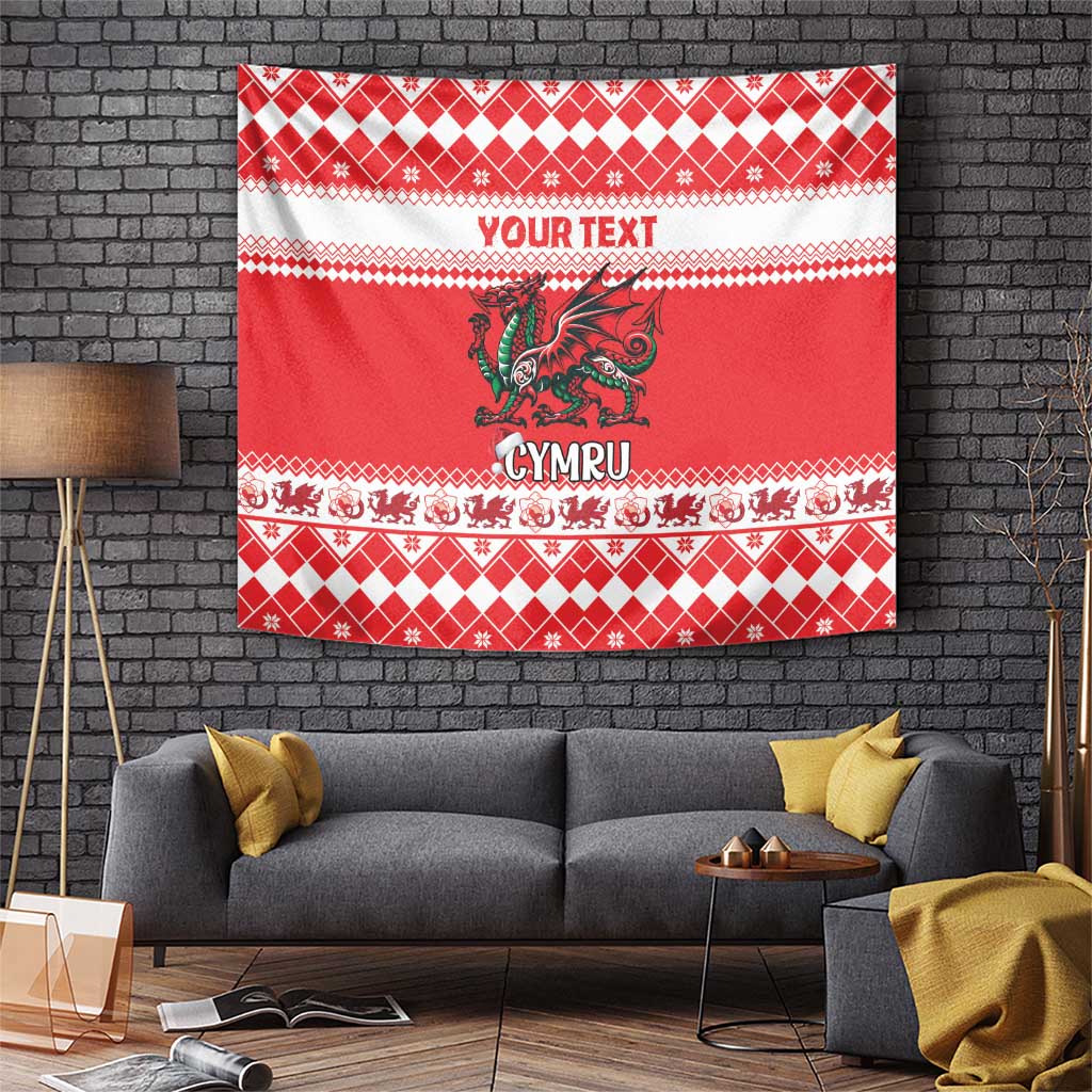 Personalized Wales Christmas Dragon Tapestry Nadolig Llawen Red Version - Wonder Print Shop