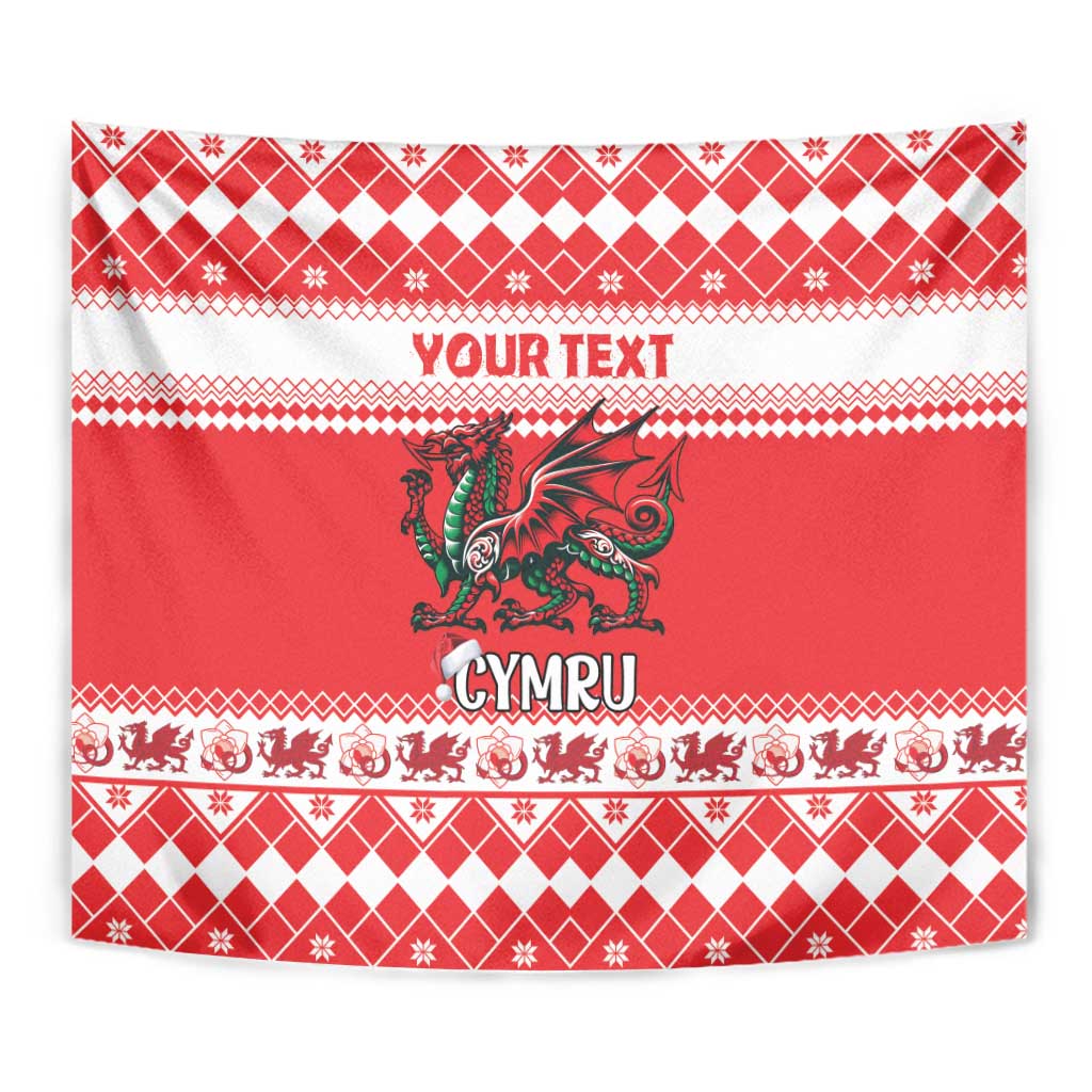 Personalized Wales Christmas Dragon Tapestry Nadolig Llawen Red Version - Wonder Print Shop