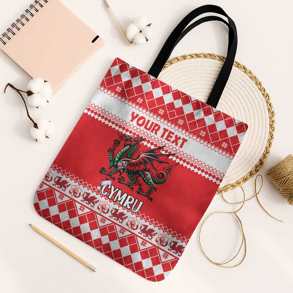 Personalized Wales Christmas Dragon Tote Bag Nadolig Llawen Red Version - Wonder Print Shop