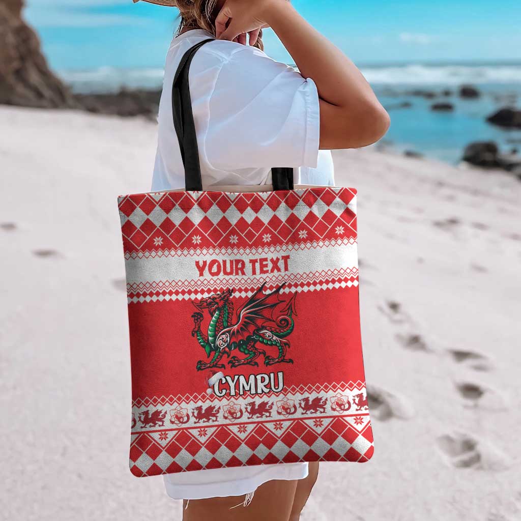 Personalized Wales Christmas Dragon Tote Bag Nadolig Llawen Red Version - Wonder Print Shop