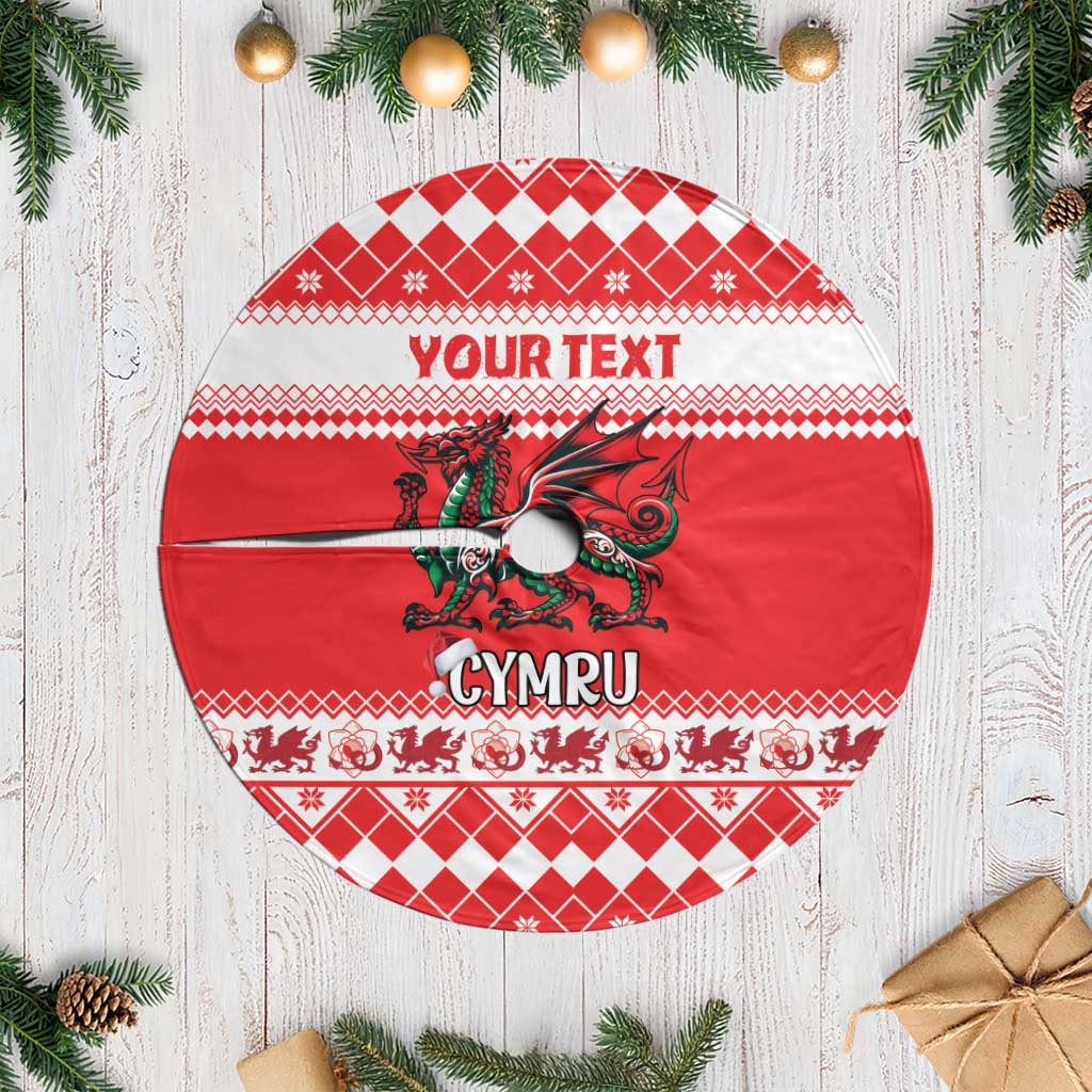 Personalized Wales Christmas Dragon Tree Skirt Nadolig Llawen Red Version - Wonder Print Shop