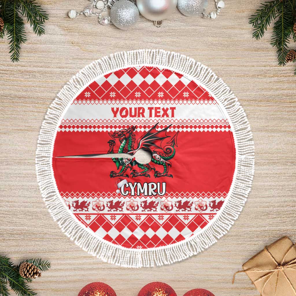 Personalized Wales Christmas Dragon Tree Skirt Nadolig Llawen Red Version - Wonder Print Shop