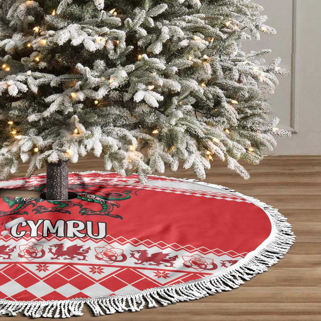 Personalized Wales Christmas Dragon Tree Skirt Nadolig Llawen Red Version - Wonder Print Shop