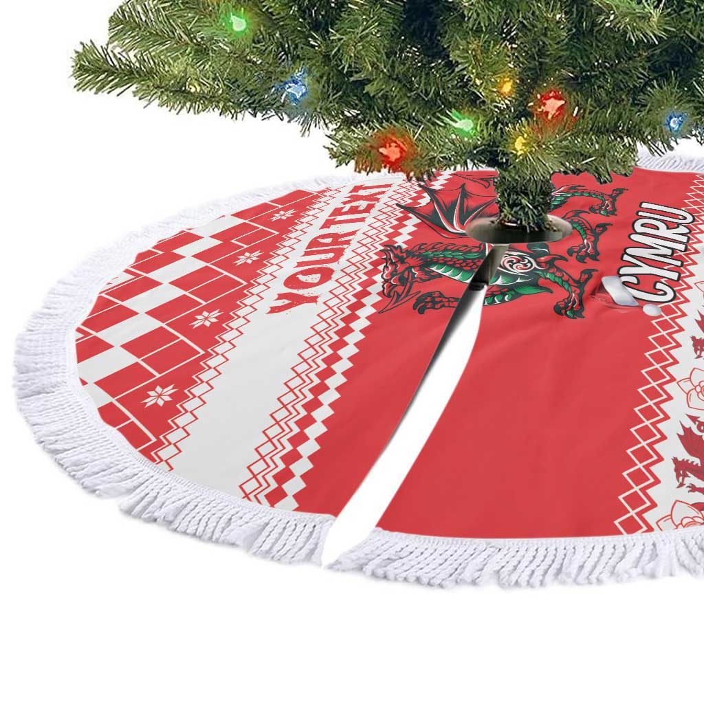 Personalized Wales Christmas Dragon Tree Skirt Nadolig Llawen Red Version - Wonder Print Shop