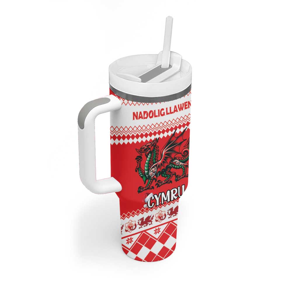 Personalized Wales Christmas Dragon Tumbler With Handle Nadolig Llawen Red Version - Wonder Print Shop