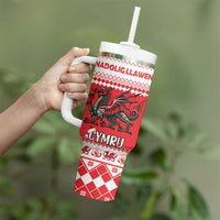 Personalized Wales Christmas Dragon Tumbler With Handle Nadolig Llawen Red Version - Wonder Print Shop