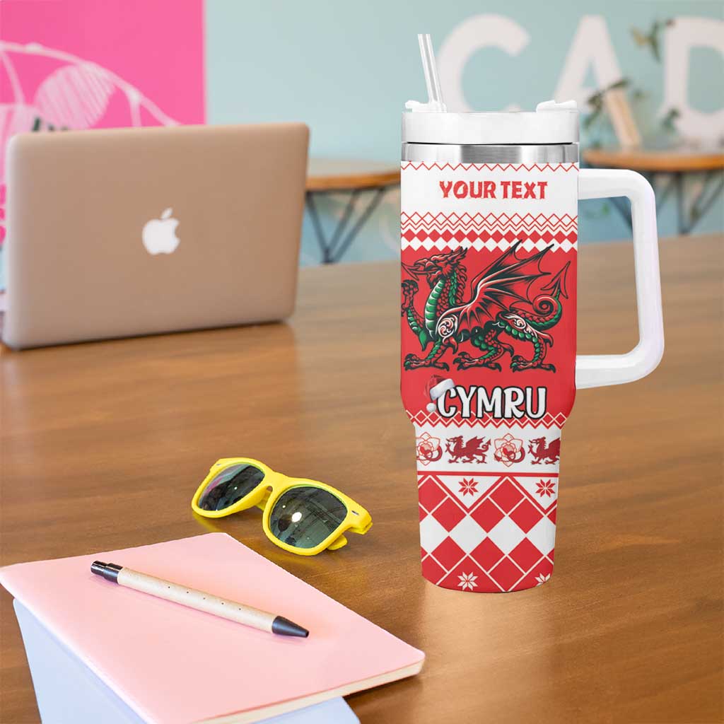 Personalized Wales Christmas Dragon Tumbler With Handle Nadolig Llawen Red Version - Wonder Print Shop