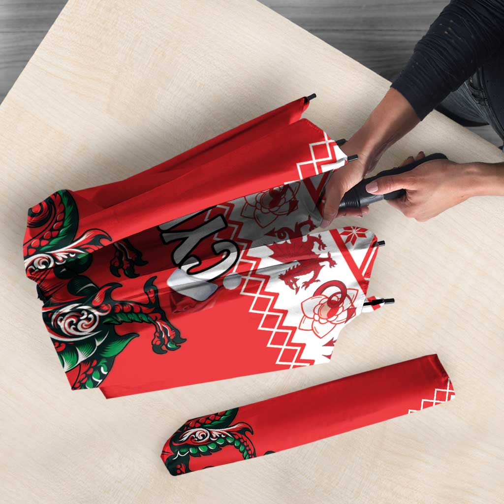 Personalized Wales Christmas Dragon Umbrella Nadolig Llawen Red Version - Wonder Print Shop