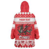 Personalized Wales Christmas Dragon Wearable Blanket Hoodie Nadolig Llawen Red Version - Wonder Print Shop