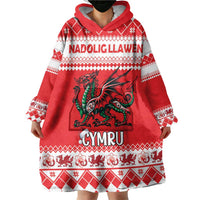 Personalized Wales Christmas Dragon Wearable Blanket Hoodie Nadolig Llawen Red Version - Wonder Print Shop