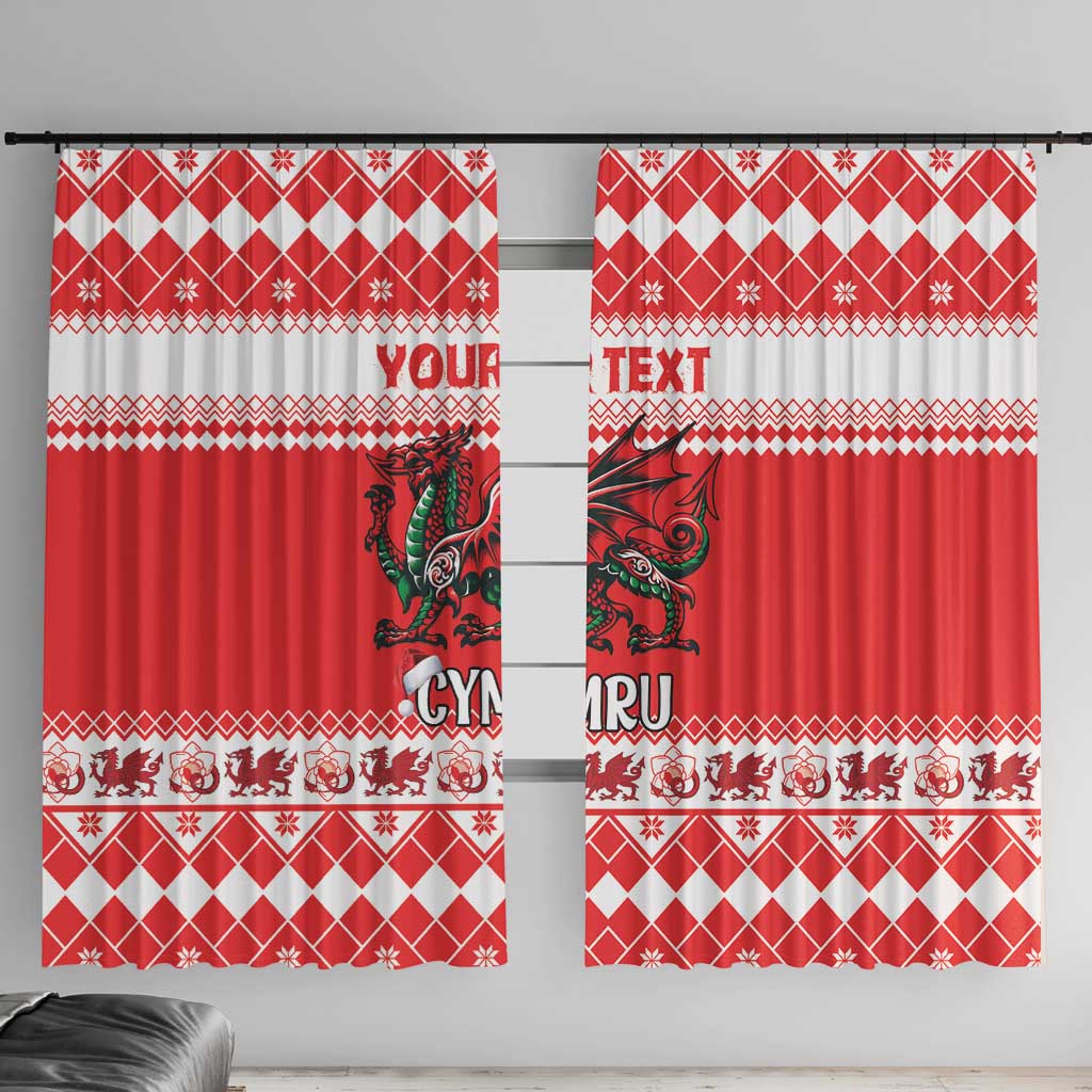 Personalized Wales Christmas Dragon Window Curtain Nadolig Llawen Red Version - Wonder Print Shop