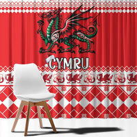 Personalized Wales Christmas Dragon Window Curtain Nadolig Llawen Red Version - Wonder Print Shop