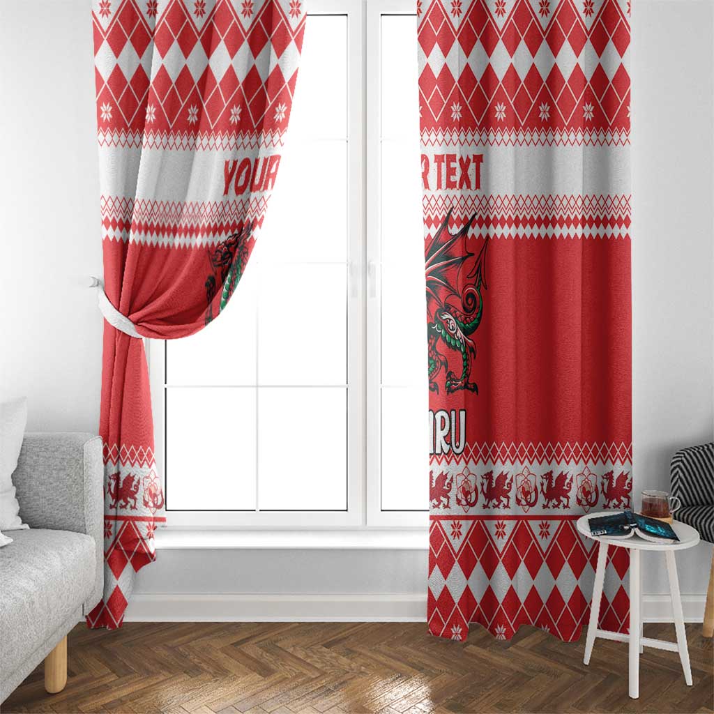 Personalized Wales Christmas Dragon Window Curtain Nadolig Llawen Red Version - Wonder Print Shop