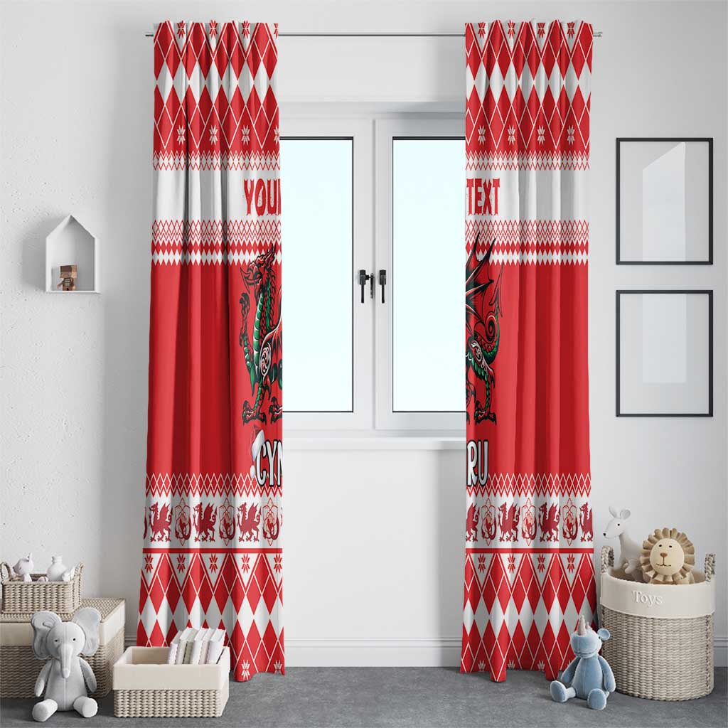 Personalized Wales Christmas Dragon Window Curtain Nadolig Llawen Red Version - Wonder Print Shop