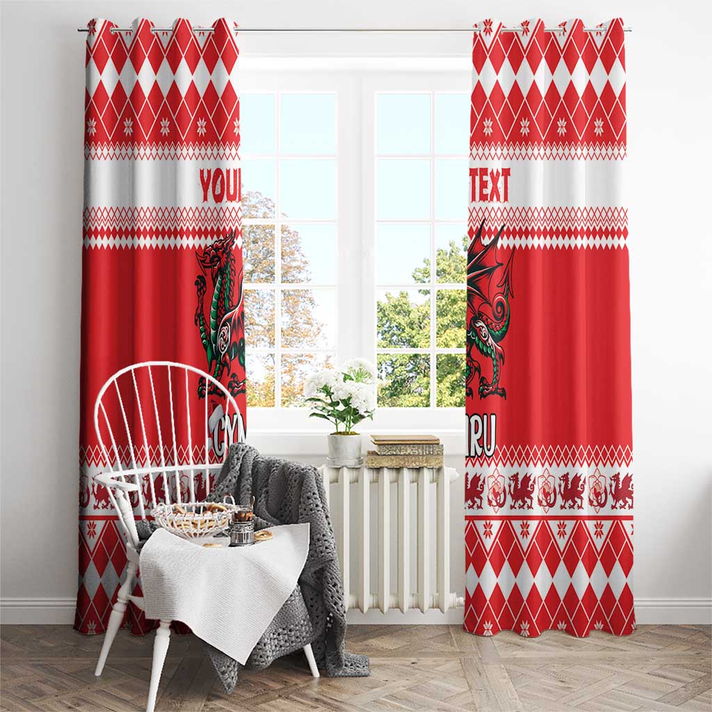 Personalized Wales Christmas Dragon Window Curtain Nadolig Llawen Red Version - Wonder Print Shop